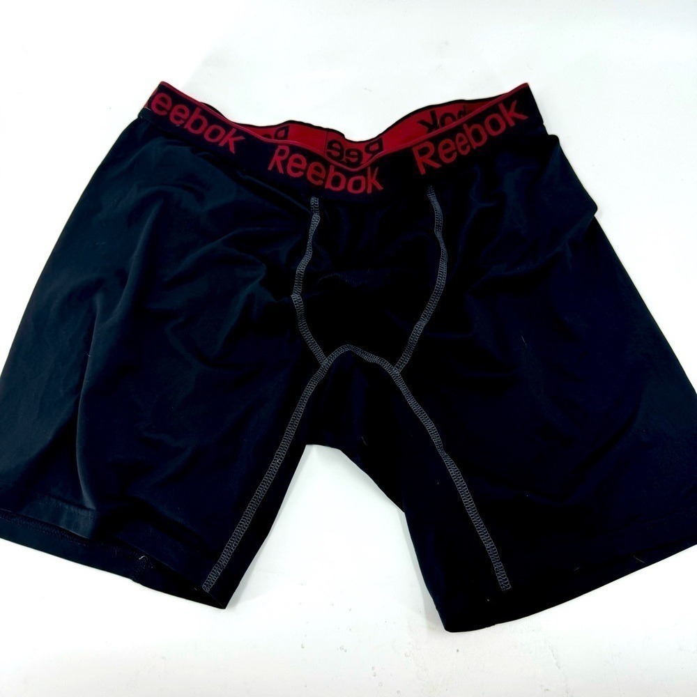 Reebok Mens Performance Boxer Briefs Black Red Logo Waistband Athletic Trunks